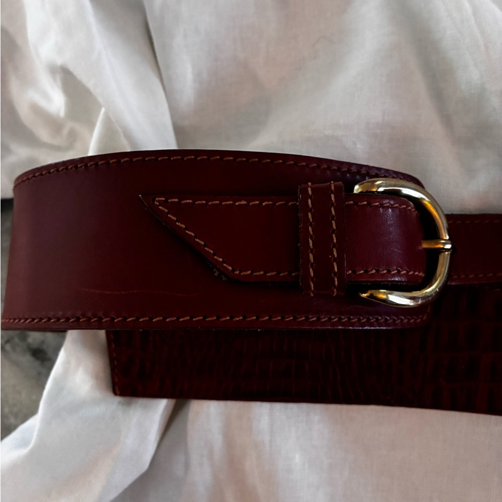 Vintage Leather Saks corset Waist Belt with brass Buckle, medium, made in Italy! - Picture 5 of 11